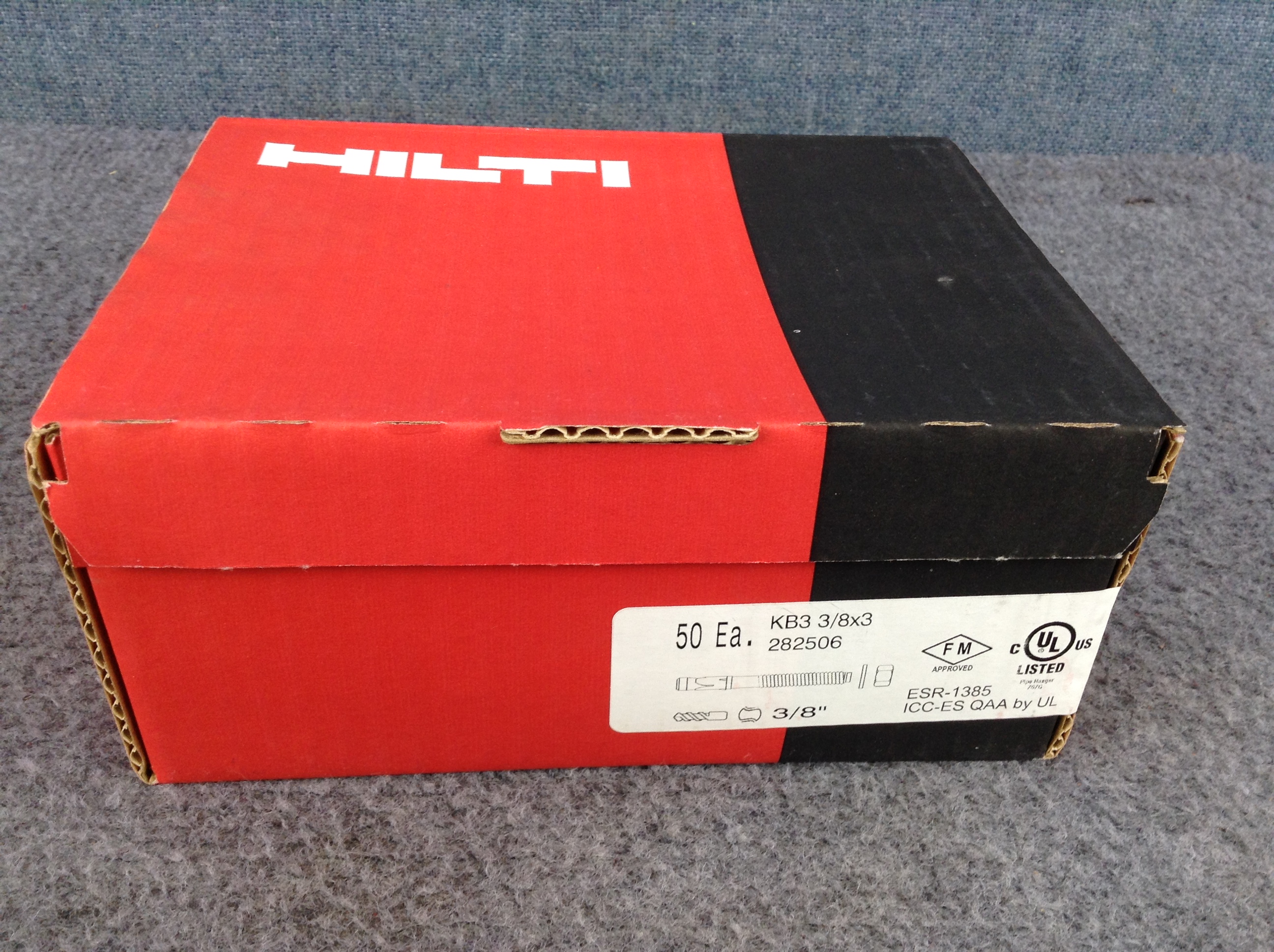 Hilti 282506 Kwik Bolt 3 Carbon Steel 50 Piece KB3 3/8"x3" anchor bolt